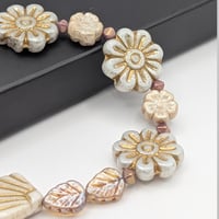 Image 2 of Czech Glass Floral Bead Strand – Metallic Flower & Leaf Accents (15cm)