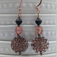Image 3 of Mystic Copper Night Earrings • Czech Glass Etched Boho Earrings