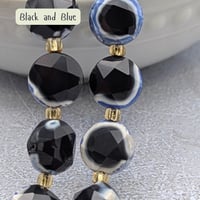 Image 3 of Fire Crackle Agate Beads – Faceted Hexagonal Flat Round with Seed Beads