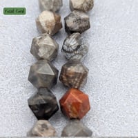 Image 3 of Natural Fossil Coral Beads – Faceted Star Cut Rounds – 9–10mm – 15 Inch Strand