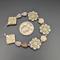 Image 3 of Czech Glass Floral Bead Strand – Metallic Flower & Leaf Accents (15cm)