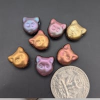 Image 4 of Czech Glass Cat Head Beads – Iridescent Metallic Finish – 7pc Set (13x12mm)