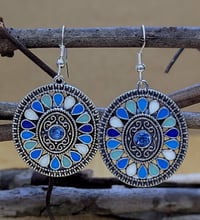 Image 1 of Blue Radiance Earrings – Ornamental Teardrop Circles