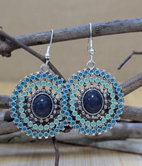 Image 1 of Boho Bloom Earrings – Blue & Turquoise Beaded Circles