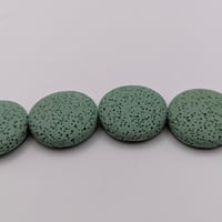 Image 6 of Sea Green Lava Rock Beads – Large Flat Round Focal Bead Strand, Dyed Natural