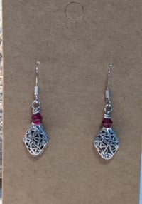 Image 1 of Silver Filigree & Red Bead Dangle Earrings