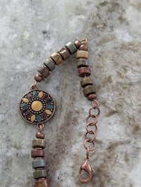 Image 2 of Jasper and Copper Bracelet with Jewel-Tone Mosaic Sun Design