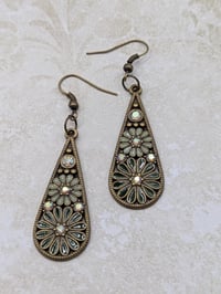 Image 1 of Bohemian Green Teardrop Flower Earrings