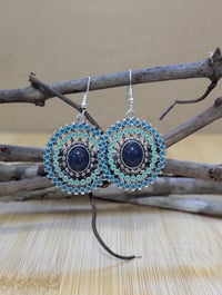 Image 2 of Boho Bloom Earrings – Blue & Turquoise Beaded Circles