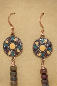 Image 2 of Picasso Jasper Dangle Earrings with Jewel-Tone Mosaic Sun Design