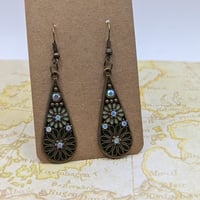 Image 3 of Bohemian Green Teardrop Flower Earrings