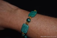 Image 2 of Handmade Bracelet - Amazonite and freshwater pearls with plated gold finishes and a toggle clasp