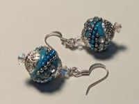 Image 2 of Handcrafted Turquoise & Silver Beaded Earrings