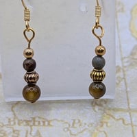 Image 1 of Earrings - Handcrafted Agate Stone Earrings, Antique Gold Findings