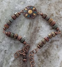 Image 3 of Jasper and Copper Bracelet with Jewel-Tone Mosaic Sun Design