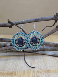 Image 3 of Boho Bloom Earrings – Blue & Turquoise Beaded Circles
