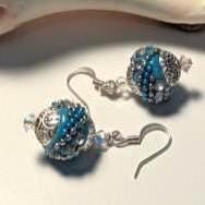 Image 3 of Handcrafted Turquoise & Silver Beaded Earrings