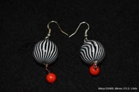 Image 2 of Earrings - Zebra Stripe & Red Bead Statement Earrings