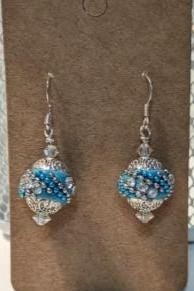Image 4 of Handcrafted Turquoise & Silver Beaded Earrings