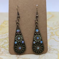 Image 4 of Bohemian Green Teardrop Flower Earrings