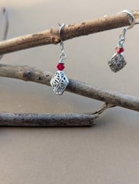 Image 3 of Silver Filigree & Red Bead Dangle Earrings