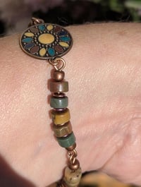 Image 4 of Jasper and Copper Bracelet with Jewel-Tone Mosaic Sun Design