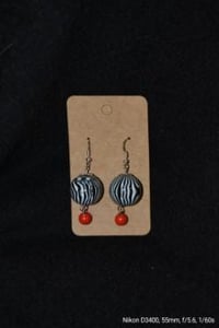 Image 4 of Earrings - Zebra Stripe & Red Bead Statement Earrings