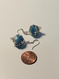 Image 5 of Handcrafted Turquoise & Silver Beaded Earrings