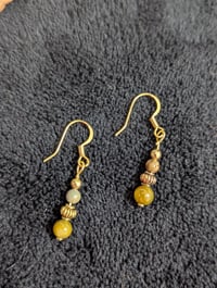 Image 3 of Earrings - Handcrafted Agate Stone Earrings, Antique Gold Findings