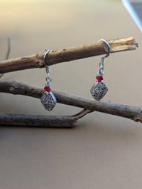 Image 4 of Silver Filigree & Red Bead Dangle Earrings