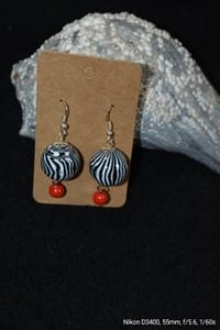 Image 7 of Earrings - Zebra Stripe & Red Bead Statement Earrings