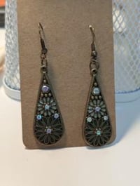 Image 7 of Bohemian Green Teardrop Flower Earrings