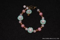 Image 9 of Bracelet - Blue Daisy, Czech Glass, Pink Jade, Adjustable