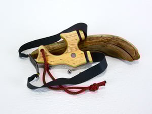 Image of Pinch Grip Slingshot made of Ash wood, Wooden Catapult for tie on band
