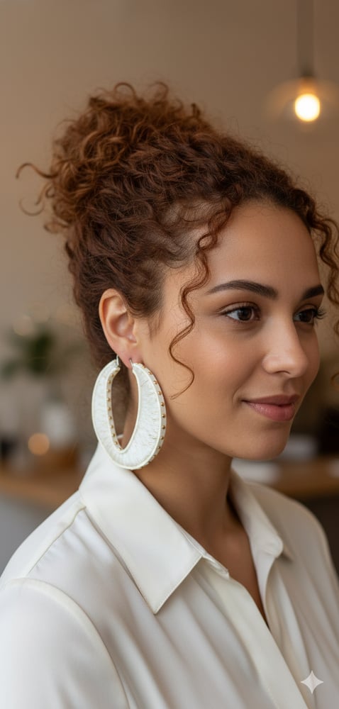 Image of Gold Studded Ivory Sweater Hoop Earrings