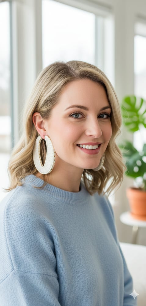 Image of Gold Studded Ivory Sweater Hoop Earrings