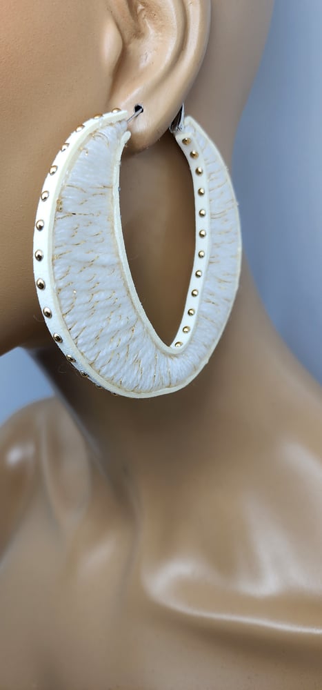 Image of Gold Studded Ivory Sweater Hoop Earrings