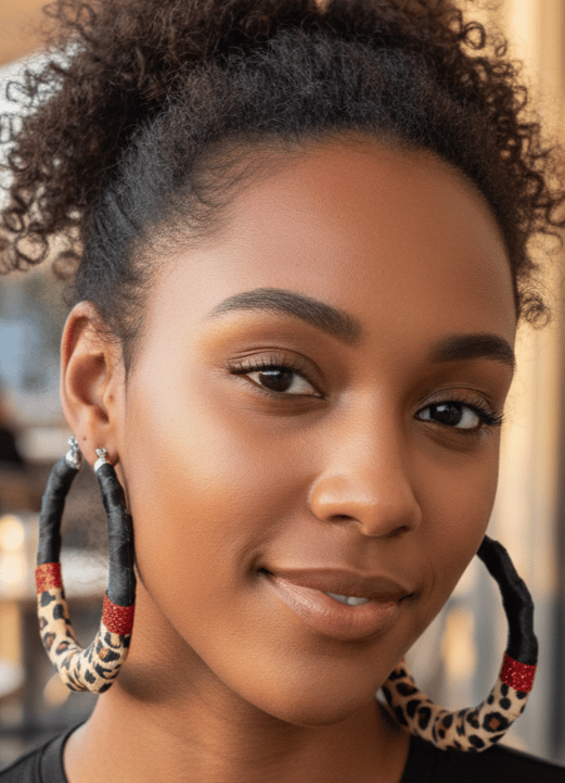 Image of Red Leopard Bamboo Hoop Earrings