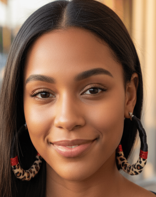 Image of Red Leopard Bamboo Hoop Earrings