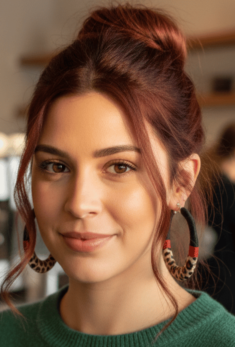 Image of Red Leopard Bamboo Hoop Earrings