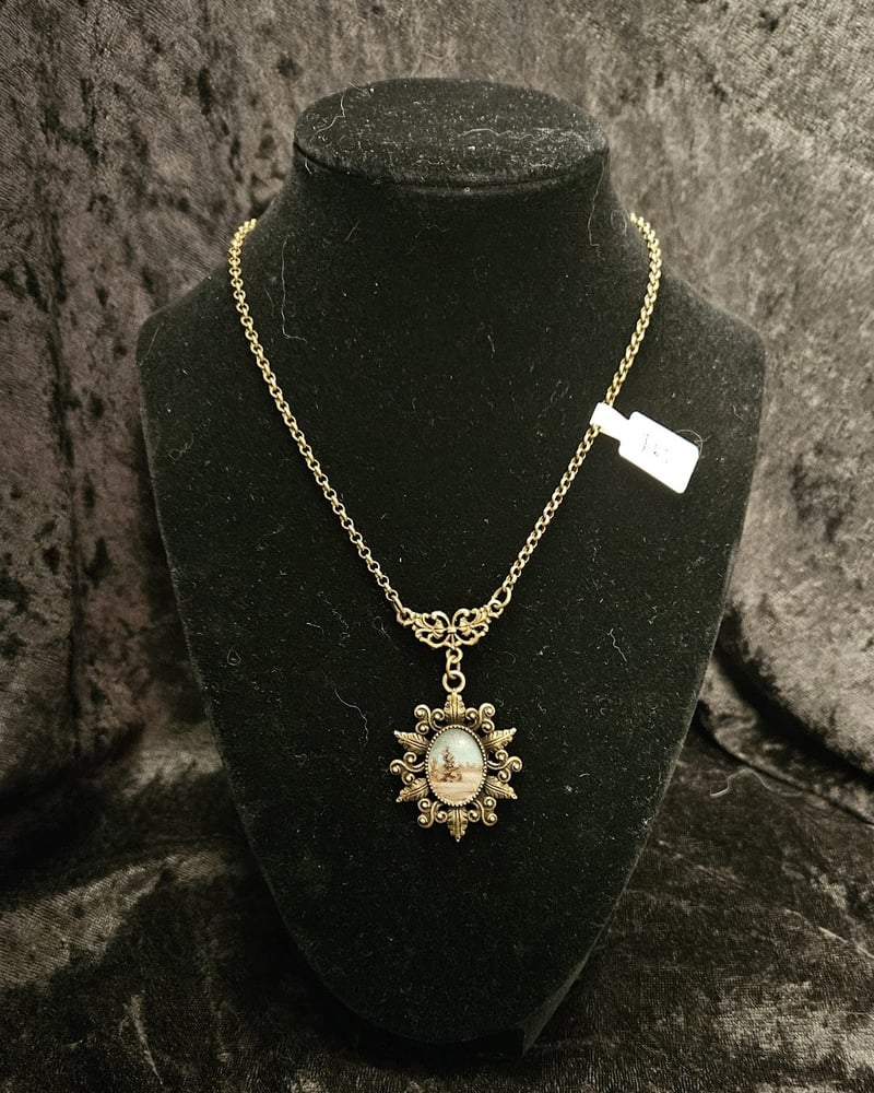 Image of Winter landscape on antique bronze chain