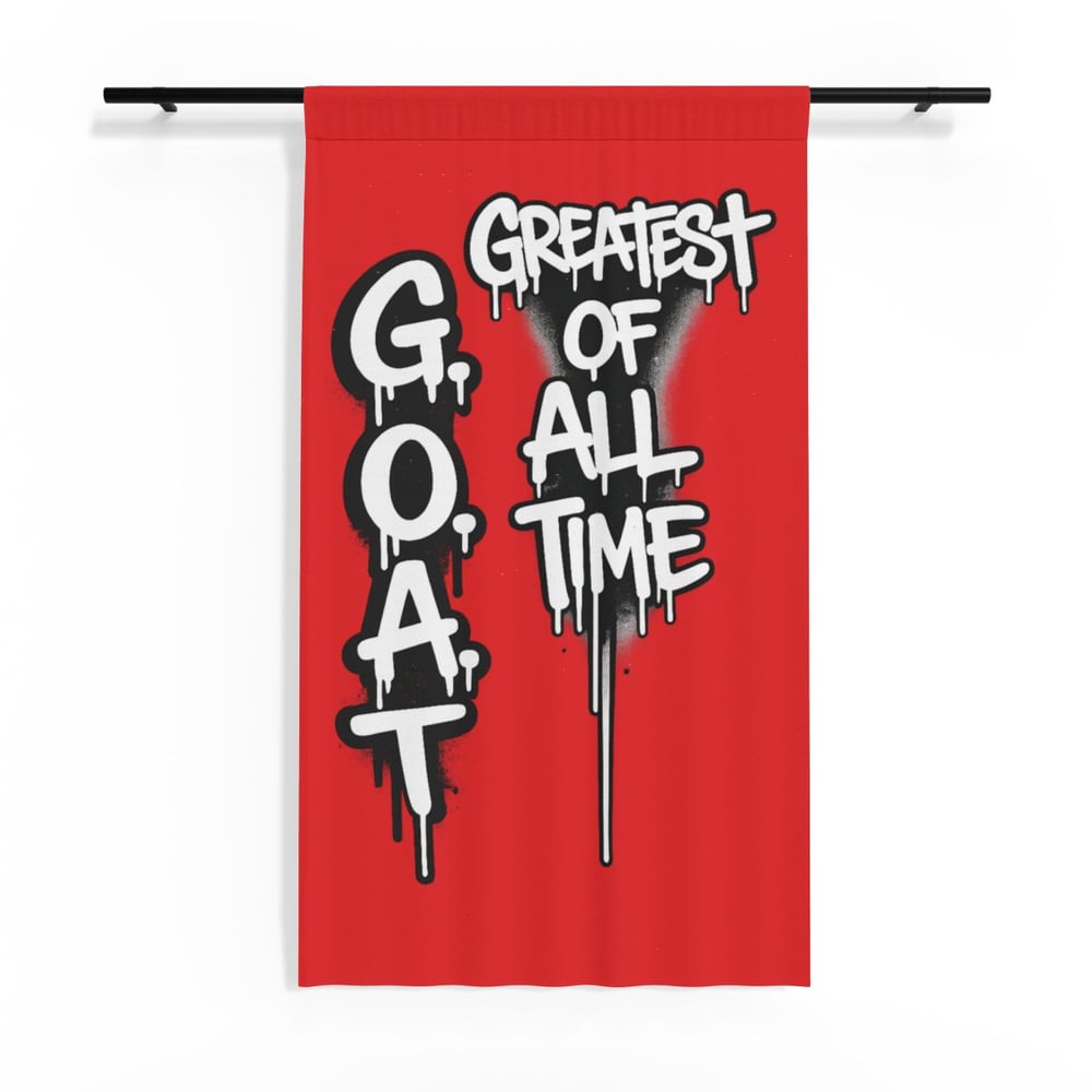 Image of Sheer Curtain - 'G.O.A.T. Greatest of All Time' Red Graffiti Drapery