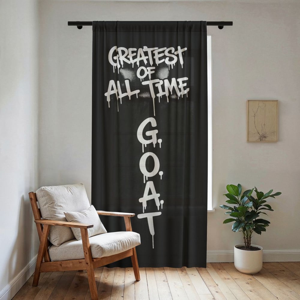 Image of Sheer Curtain - "Greatest of All Time" (G.O.A.T.) Black Graffiti Window Panel