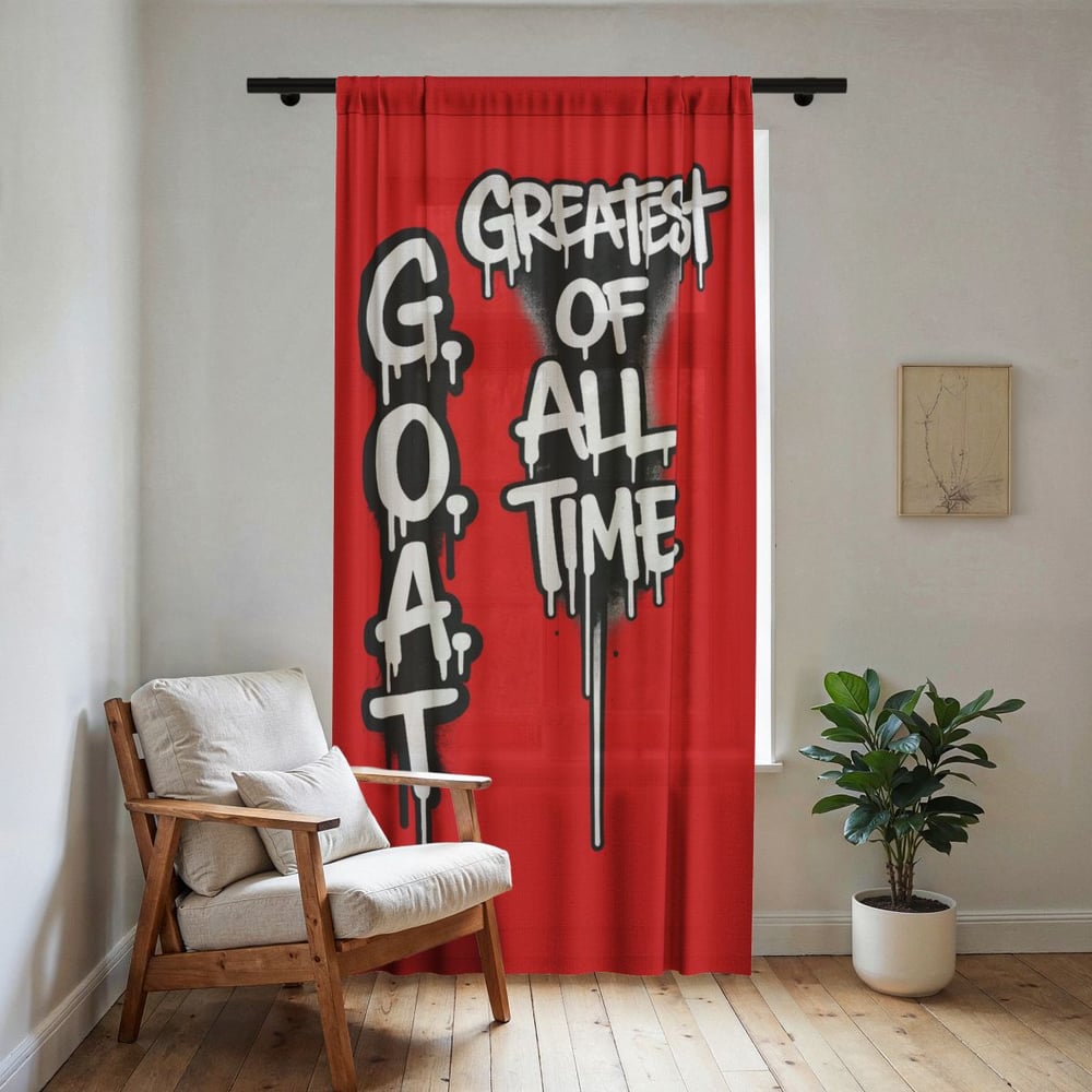 Image of Sheer Curtain - 'G.O.A.T. Greatest of All Time' Red Graffiti Drapery