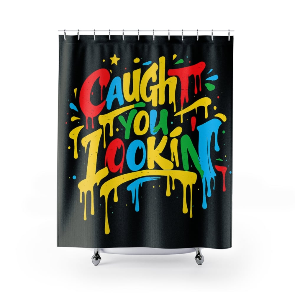 Image of Graffiti 'Caught You Lookin' Shower Curtain — Colorful Urban Street Art Bath Decor