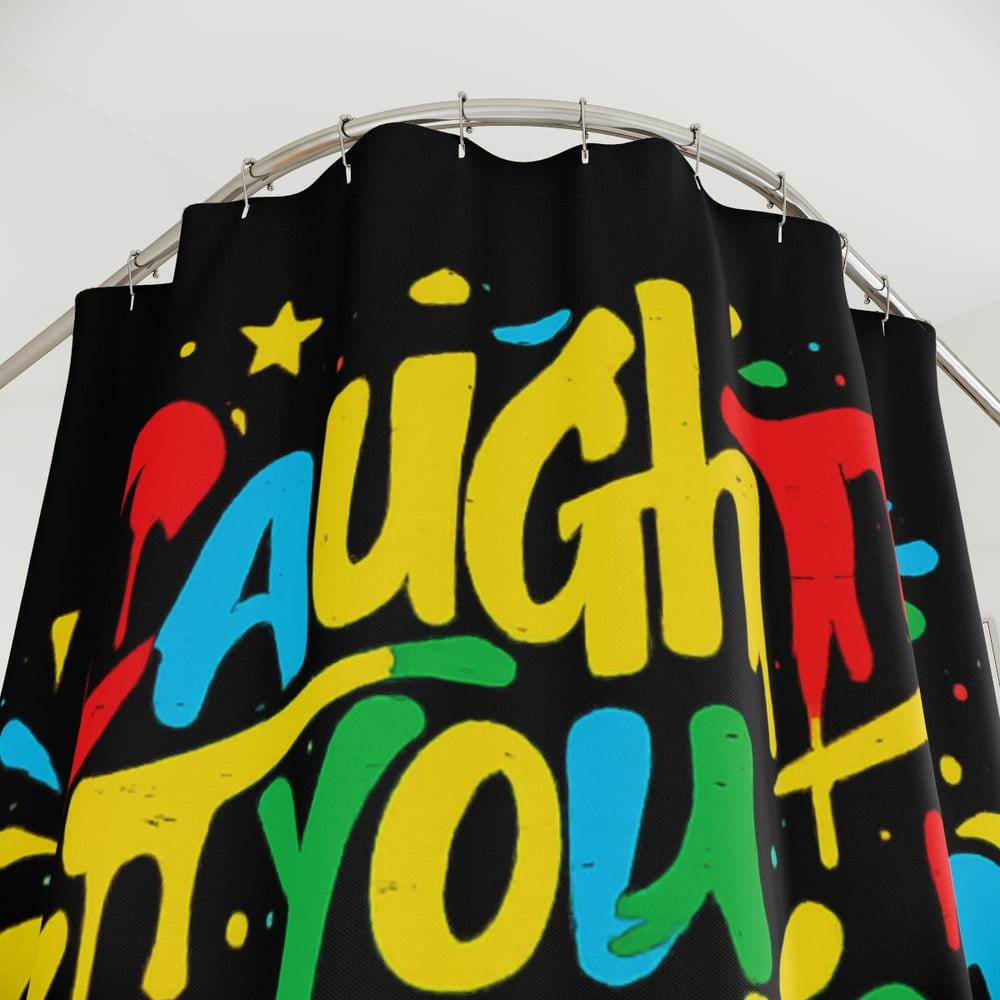 Image of Graffiti 'Caught You Lookin' Shower Curtain — Colorful Urban Street Art Bath Decor
