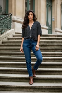 Midnight Dotted Button Blouse