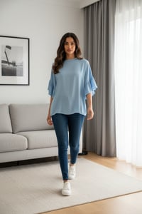Image 1 of Sky Ruffle Sleeve Blouse
