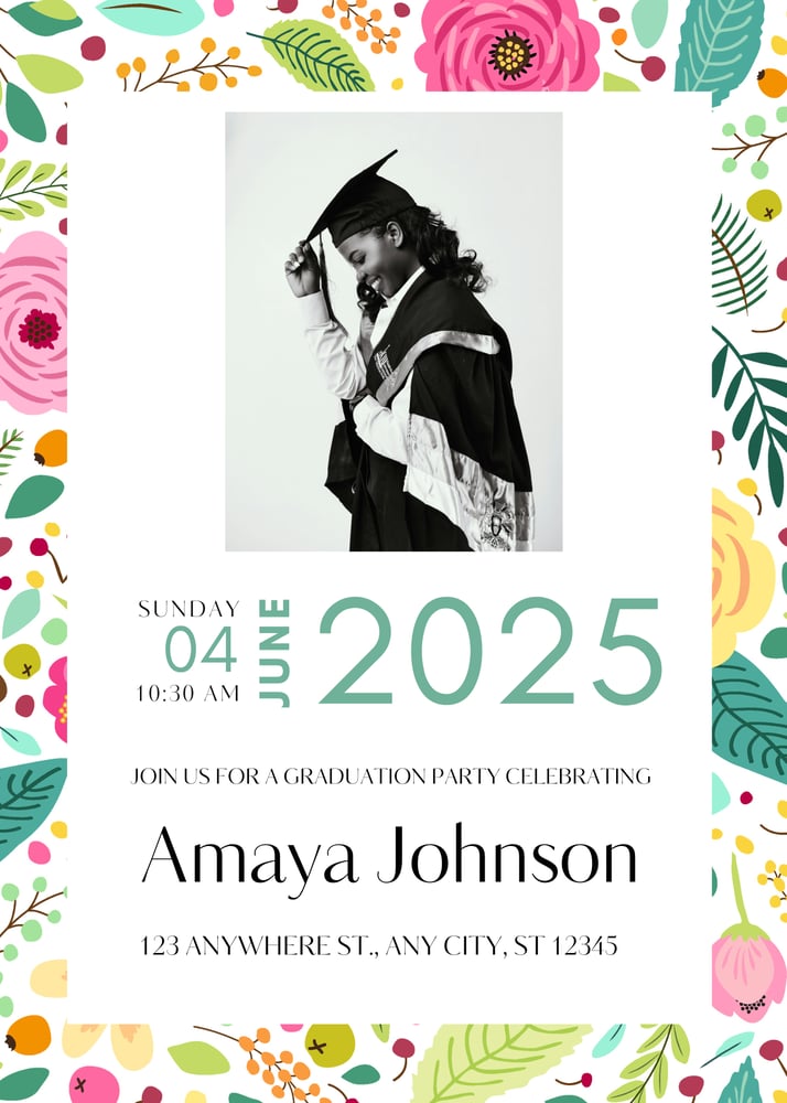 Image of Floral Graduation Invitation 