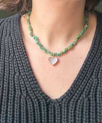 Image 1 of Turquoise Necklace with Mother of Pearl Heart Charm